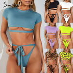 Simplee High neck bikinis 2019 mujer Sexy bondage swimsuit female crop top High cut swimwear women bathing suit push up bathers