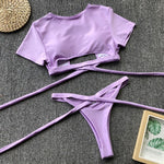 Simplee High neck bikinis 2019 mujer Sexy bondage swimsuit female crop top High cut swimwear women bathing suit push up bathers