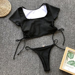 Simplee T-shirt female swimsuit female Sports swimwear women bathing suit High cut bikinis 2019 mujer String thong bathers new