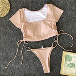 Simplee T-shirt female swimsuit female Sports swimwear women bathing suit High cut bikinis 2019 mujer String thong bathers new