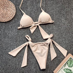 Simplee Sexy halter lace up bikinis mujer High cut swimsuit women bathing suit biquini Push up swimwear bathers Summer new micro