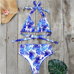Simplee Floral print bikini micro V-neck polka dot high waist female swimsuit Halter plus size swimwear women biquini Summer
