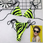 Simplee One shoulder neon green bikini 2019 micro Bandeau swimwear women bathing suit biquini Summer beachwear Push up swimsuit