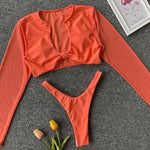 Simplee Long sleeve bikini 2019 micro High cut sexy swimwear women solid bathing suit Push up sports swimsuit female biquini