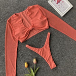 Simplee Long sleeve bikini 2019 micro High cut sexy swimwear women solid bathing suit Push up sports swimsuit female biquini