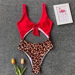 Simplee Leopard print women swimsuit one piece Hollow out  bikini 2019 new Sexy bathing suit women monokini Red swimwear female