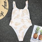 Simplee Leaf print swimsuit bikini new High cut backless women bathing suit Ruffles sexy swimsuit one piece Push up swimwear