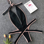 Simplee Deep v-neck halter swimsuit one piece Sexy thong swimwear women bathing suit Monokini High cut bikini 2019 push up new