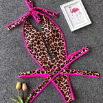 Simplee Deep v-neck halter swimsuit one piece Sexy thong swimwear women bathing suit Monokini High cut bikini 2019 push up new
