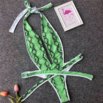 Simplee Deep v-neck halter swimsuit one piece Sexy thong swimwear women bathing suit Monokini High cut bikini 2019 push up new