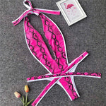 Simplee Deep v-neck halter swimsuit one piece Sexy thong swimwear women bathing suit Monokini High cut bikini 2019 push up new