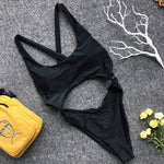 Simplee Sexy black bikini new High cut solid swimsuit one piece Push up swimwear women bathing suit Monokini summer beach wear