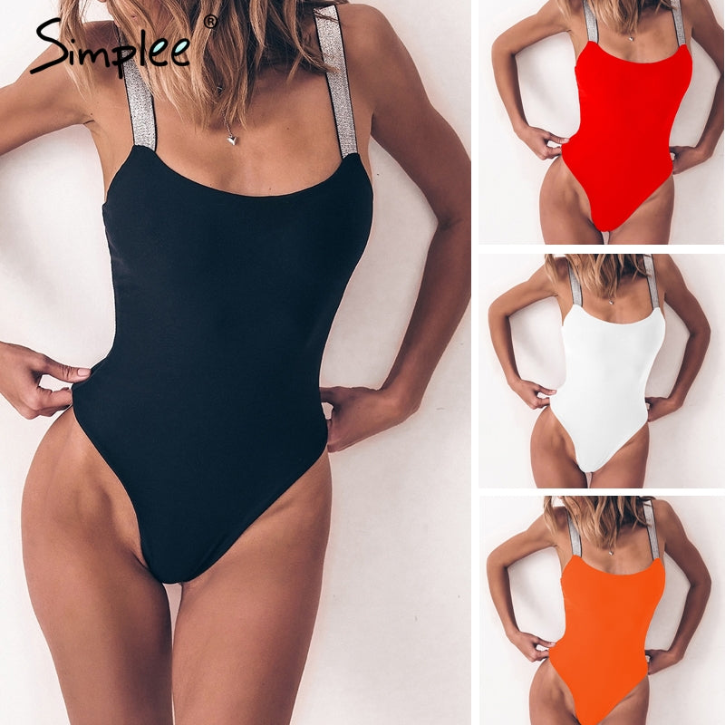 Simplee Shiny bikini 2019 new Sexy bodysuits one piece swimsuit female monokini Vintage push up swimwear women bathing suit